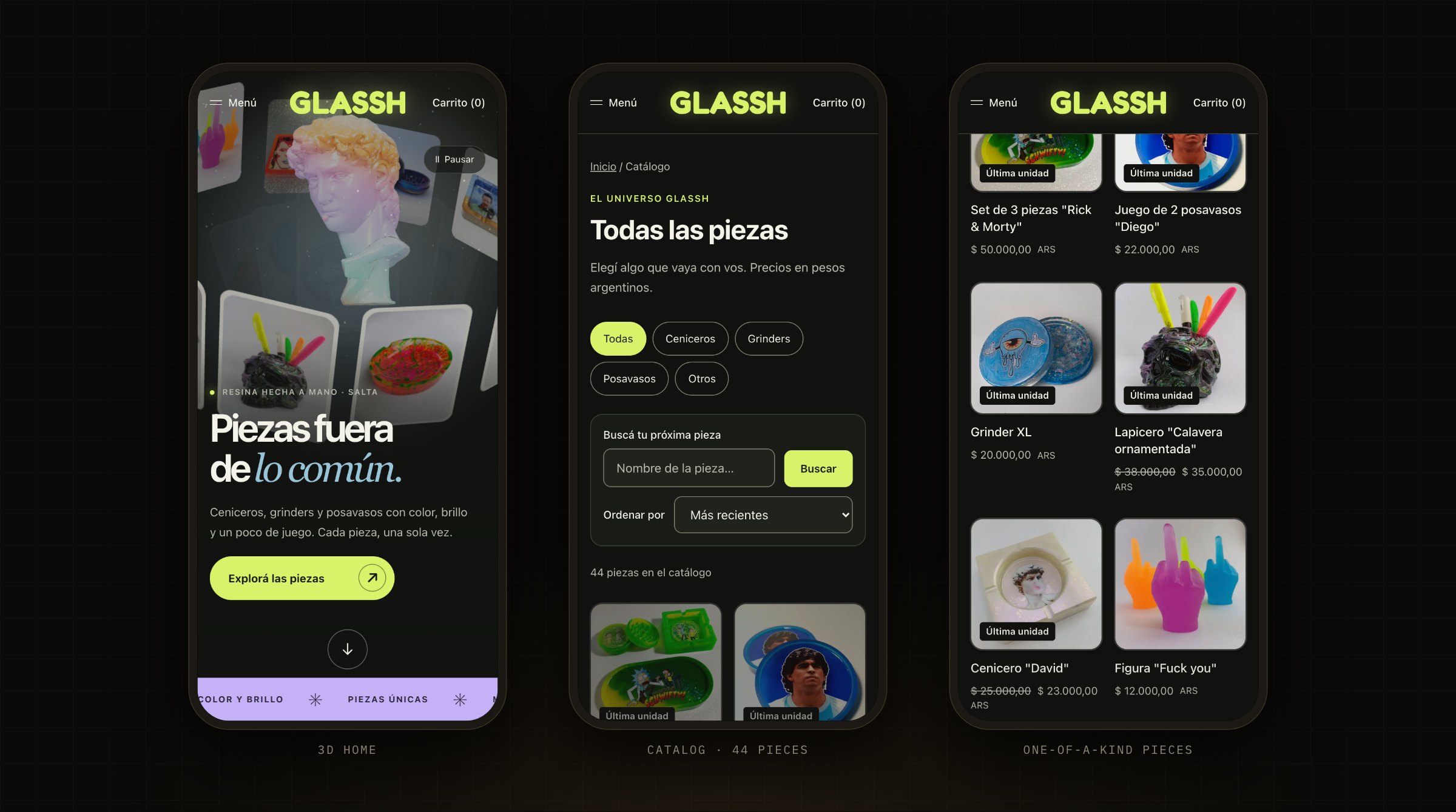 3D home and the 44-piece catalog on mobile