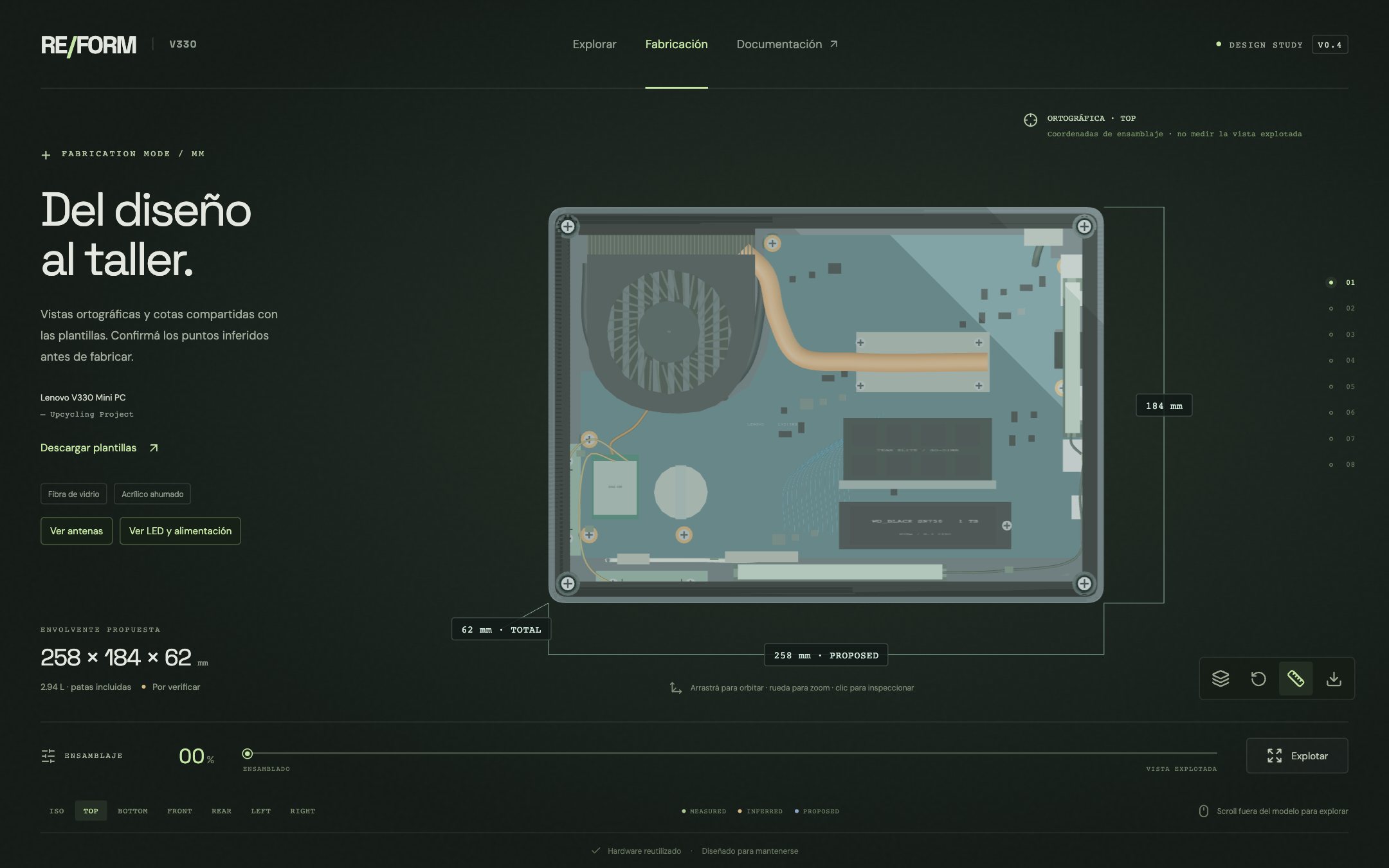 Fabrication mode: orthographic top view of the case with dimensions