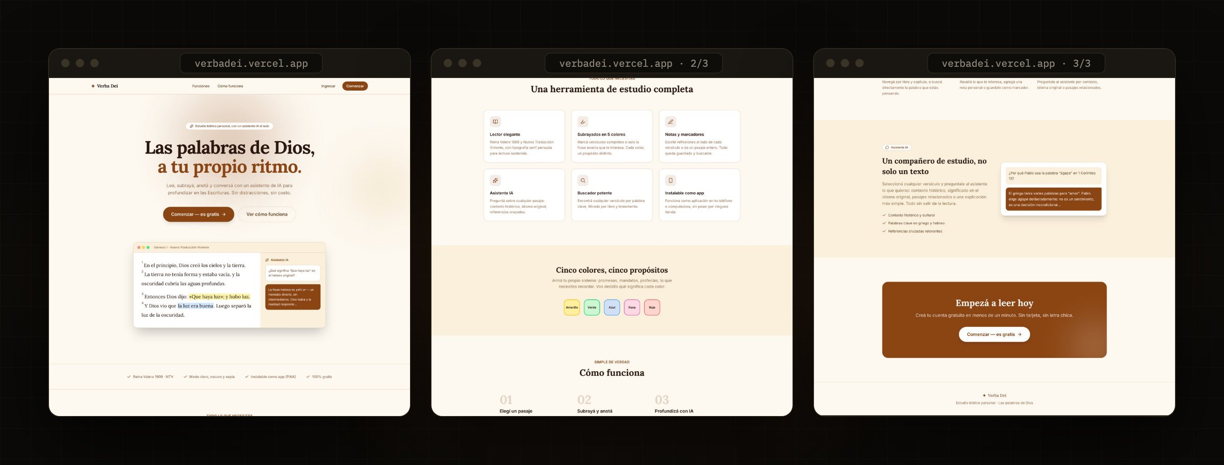 The full Verba Dei landing page, top to bottom in three columns