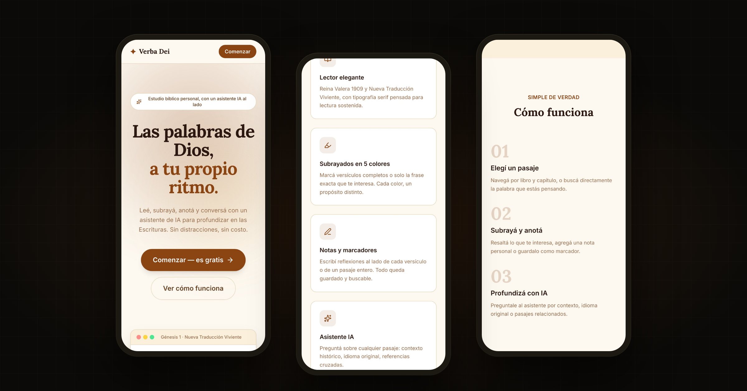 Verba Dei on a phone: three moments of the same page